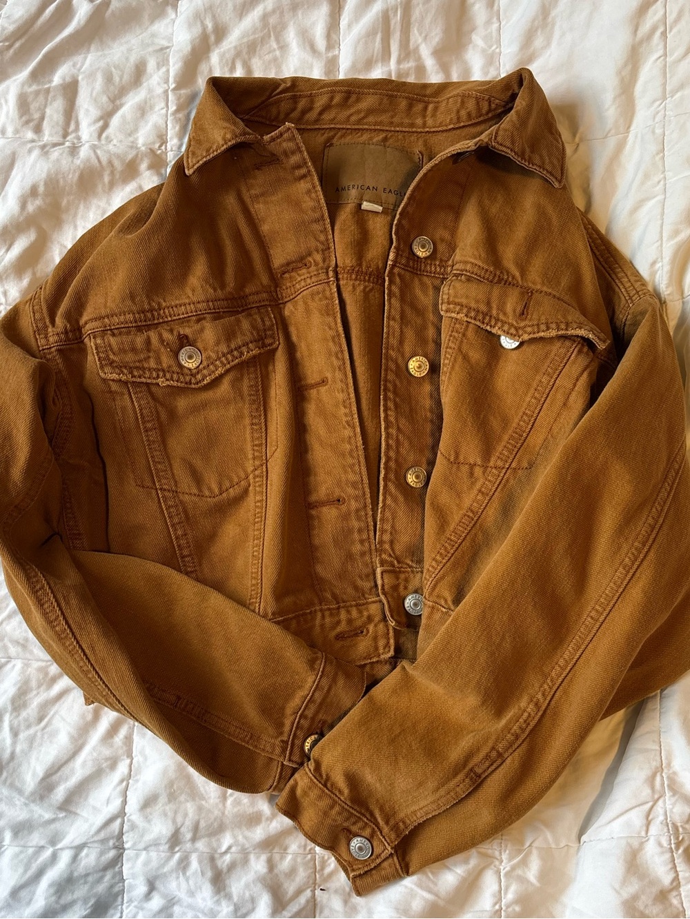 American Eagle Outfitters 100% Cotton Cropped Jean Jacket in Camel